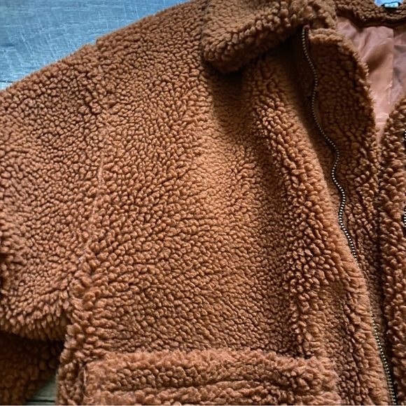 Princess Polly || Oversized Rust Teddy Sherpa Fleece Jacket Size S/M - Picture 2 of 13